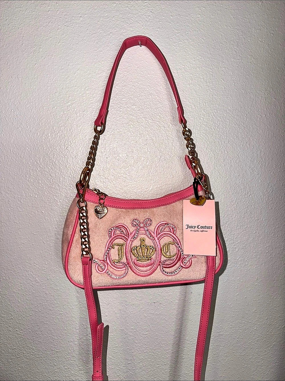Juicy Couture Crest Velour Shoulder Bag Pink